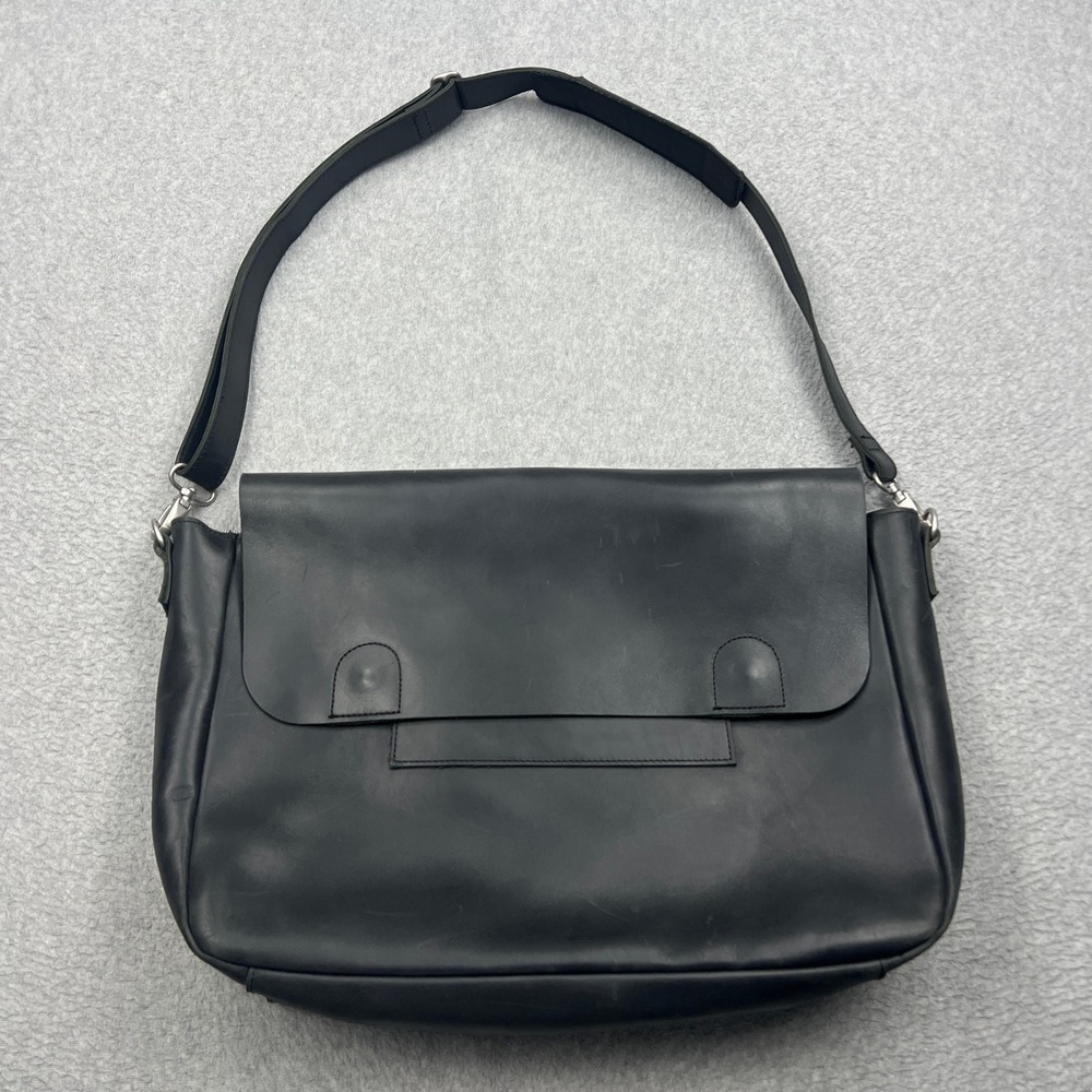 Duluth Lineage Leather Briefcase Messenger Bag Large Black Flap Laptop Crossbody